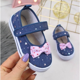 Ballerines fille avec velcro et nœud Atletico bleu marine bleu 1