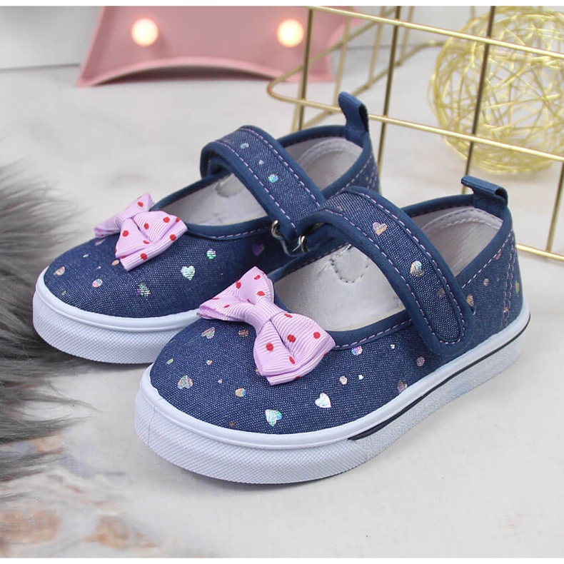 Ballerines fille avec velcro et nœud Atletico bleu marine bleu 2