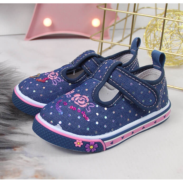 Baskets pour fille avec velcro Atletico pois bleus bleu marine 2