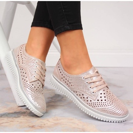 Chaussures femme en cuir ajouré, rose perle Artiker 1 Chaussures femme en cuir ajouré, rose perle Artiker 1