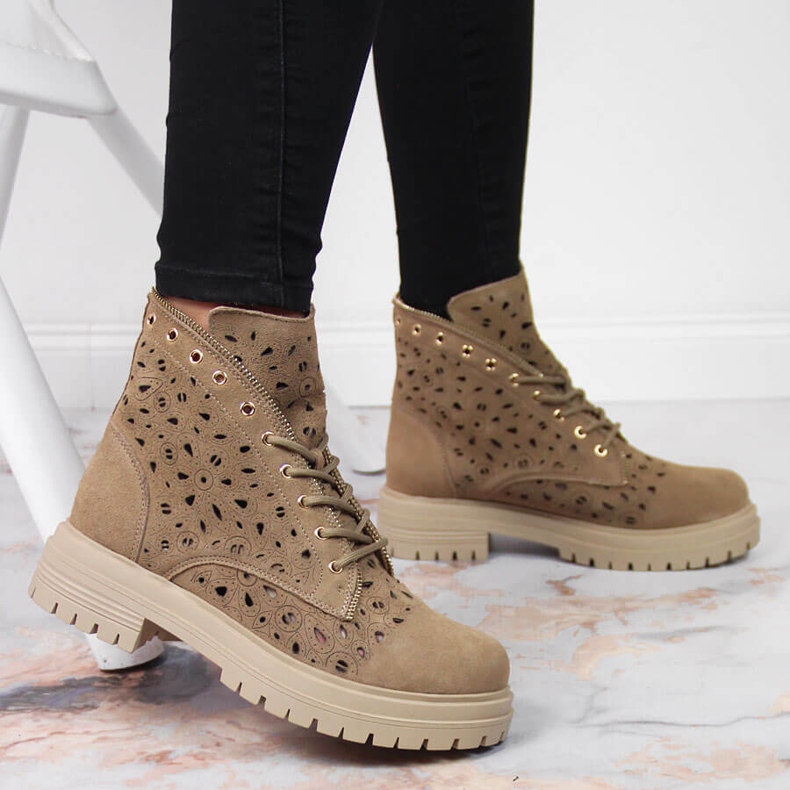 Bottines printemps ajourées femme cuir beige Filippo 2