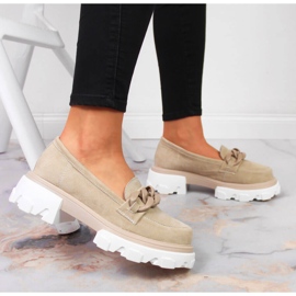 Chaussures femme en cuir avec chaînes beige Filippo 2