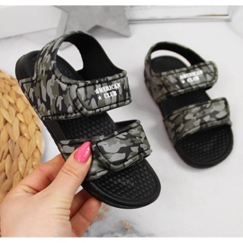 Sandales en mousse velcro American Club pour garçons le noir gris multicolore vert 1