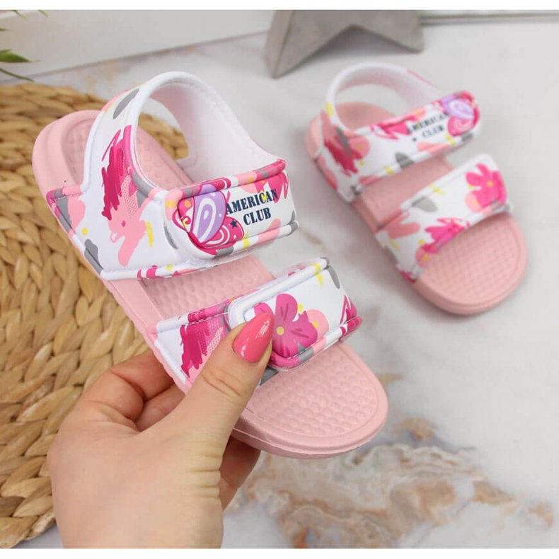 Sandales mousse velcro rose American Club fille 1