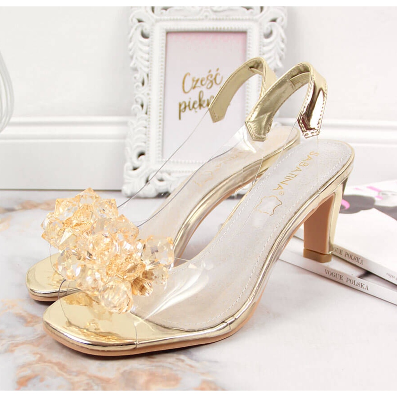 Sandales femme transparentes avec pierres Sabatina dorées d'or 2