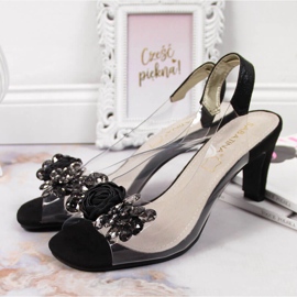 Sandales transparentes pour femmes avec pierres Sabatina noires 2