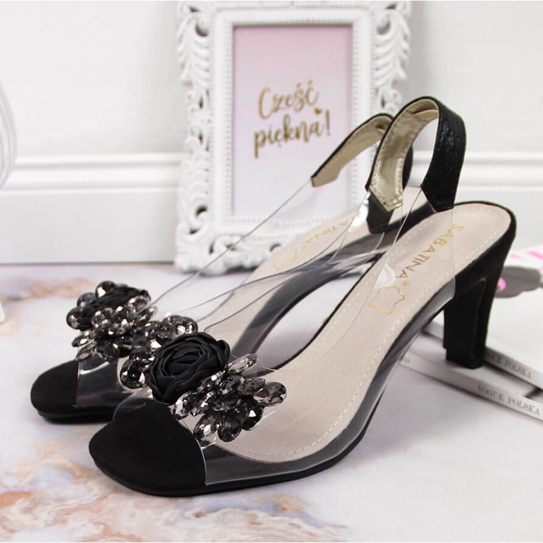 Sandales transparentes pour femmes avec pierres Sabatina noires 2