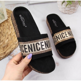 Chaussons femme eVento noirs avec inscriptions 1