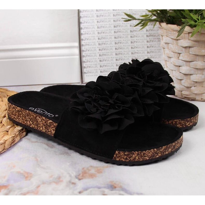 Chaussons femme noirs à fleurs eVento 2