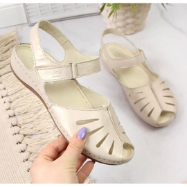 Sandales femme en cuir sur talon compensé doré Helios 4009 d'or 1