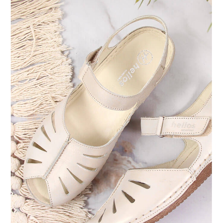 Sandales femme en cuir sur talon compensé doré Helios 4009 2