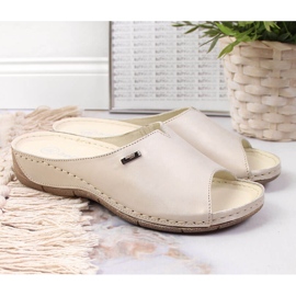 Babouches femme en cuir sur semelle compensée dorée Helios 105 2