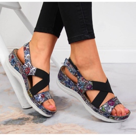 Sandales en cuir pour femmes sur caoutchouc confortable Helios 100 le noir multicolore 4