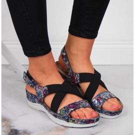 Sandales en cuir pour femmes sur caoutchouc confortable Helios 100 le noir multicolore 6