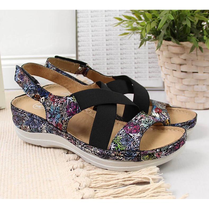 Sandales en cuir pour femmes sur caoutchouc confortable Helios 100 le noir multicolore 2