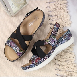 Sandales en cuir pour femmes sur caoutchouc confortable Helios 100 le noir multicolore 3