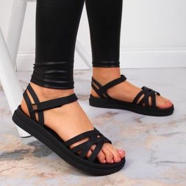 Sandales noires en caoutchouc pour femmes avec velcro Zaxy JJ285068 le noir 2