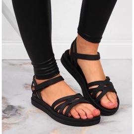 Sandales noires en caoutchouc pour femmes avec velcro Zaxy JJ285068 le noir 3
