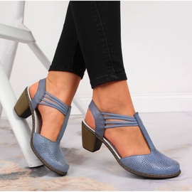 Sandales pour femmes en cuir avec élastique Rieker 40988-12 bleu 1