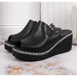 Pantoufles en cuir pour femmes sur un talon compensé Artiker noir le noir 3