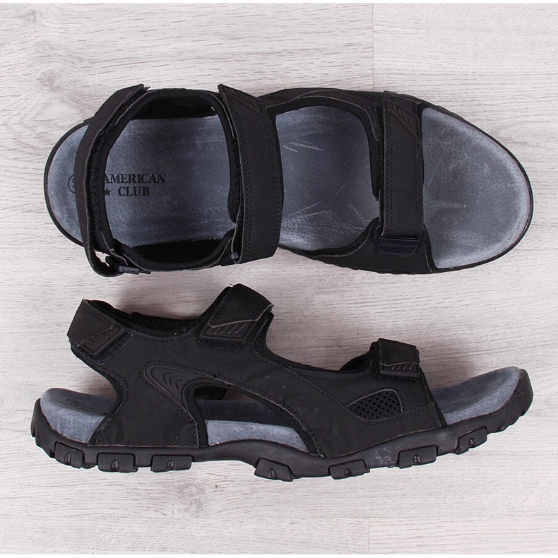 Sandales noires pour hommes American Club avec velcro le noir 1