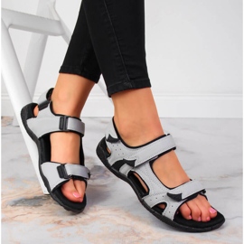 Sandales grises pour femmes American Club sport avec velcro 1