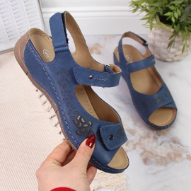 Sandales en cuir pour femme Helios 266 bleu marine avec velcro 1