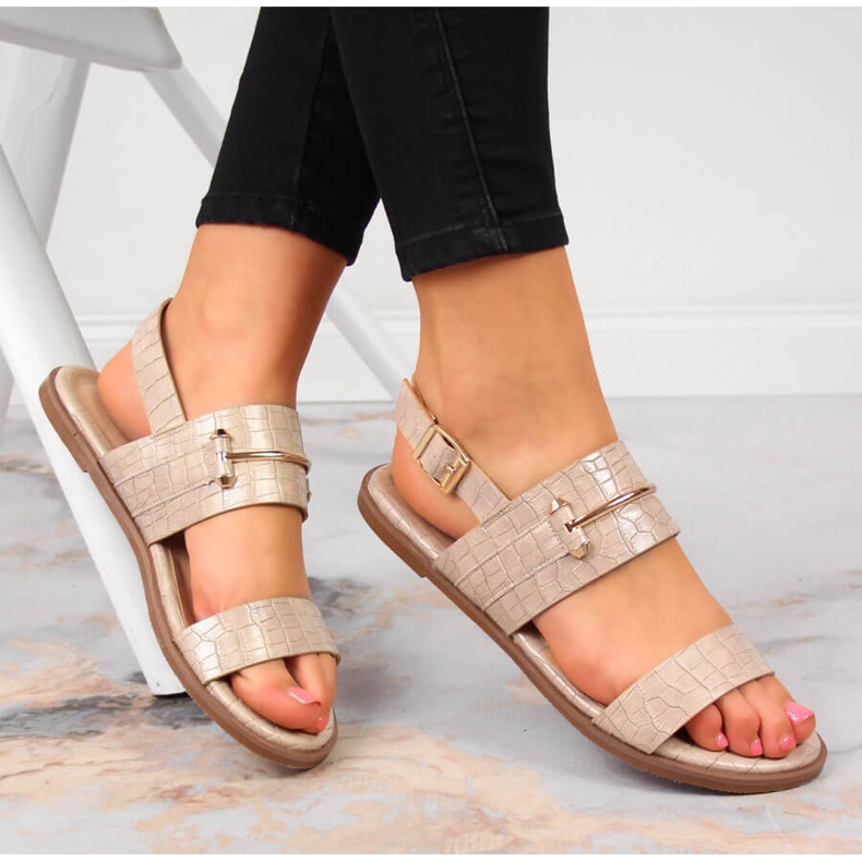 Sandales femme beige laquée croco T.Sokolski 1