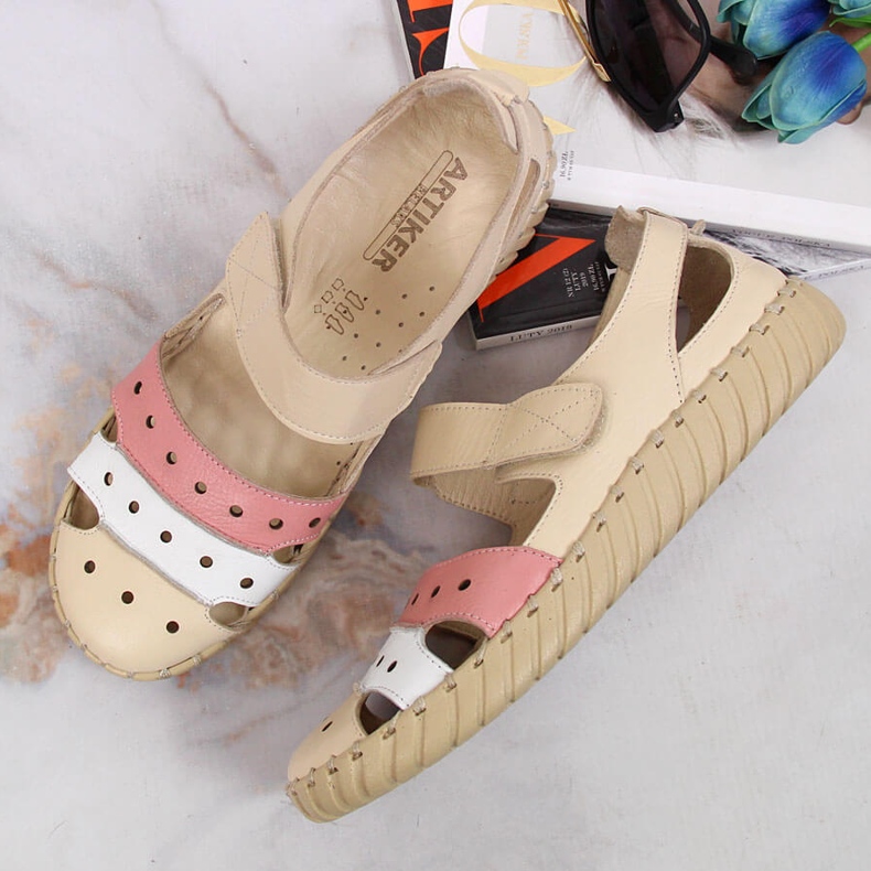 Sandales femme en cuir ajourées Artiker beige 2 Sandales femme en cuir ajourées Artiker beige 2