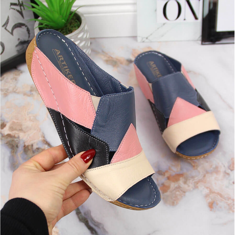 Pantoufles confortables pour femmes en cuir coloré Artiker multicolore 1