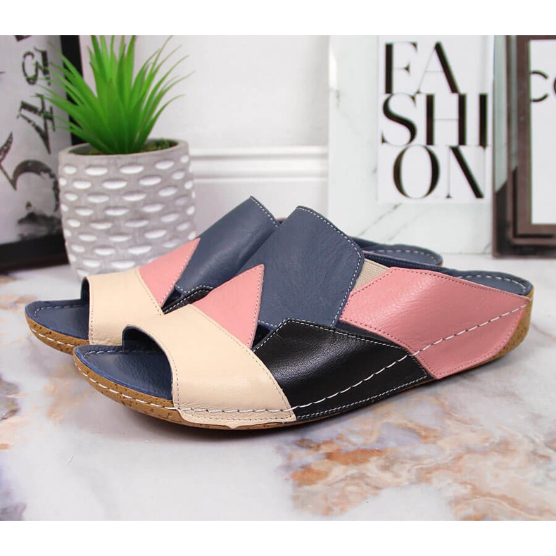 Pantoufles confortables pour femmes en cuir coloré Artiker multicolore 2