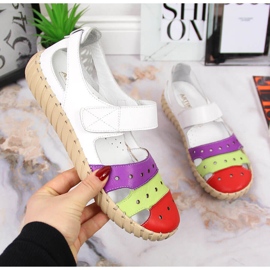 Sandales femme en cuir ajourées Artiker blanc multicolore 1