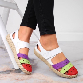 Sandales femme en cuir ajourées Artiker blanche multicolore 4