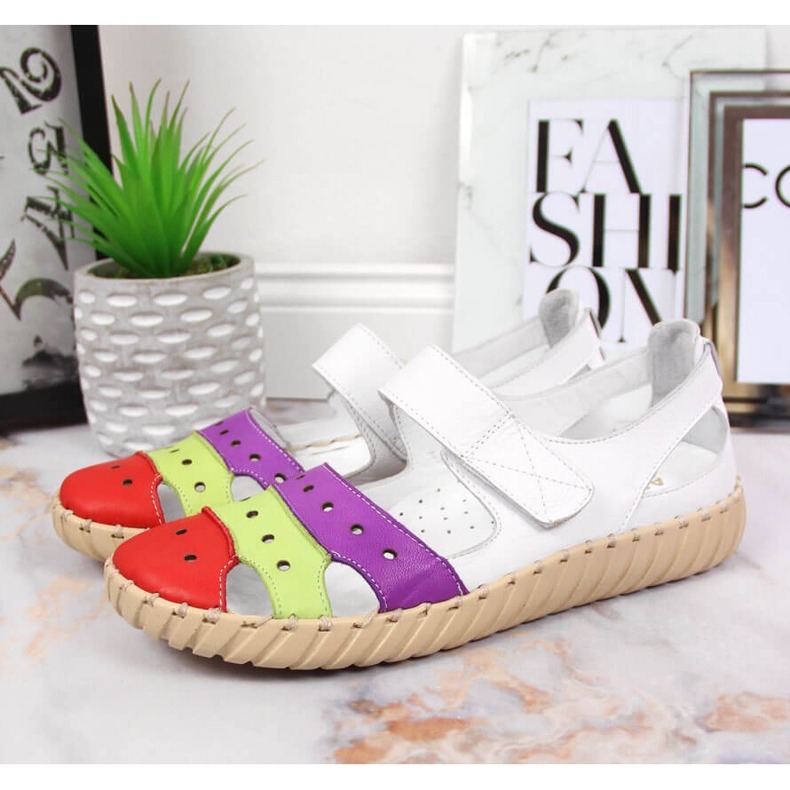 Sandales femme en cuir ajourées Artiker blanche multicolore 2