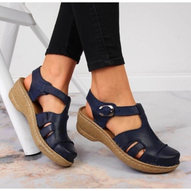 Sandales en cuir bleu marine Łukbut 656 4
