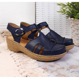 Sandales en cuir bleu marine Łukbut 656 2