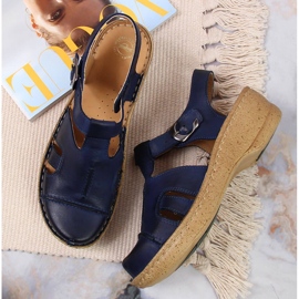 Sandales en cuir bleu marine Łukbut 656 3