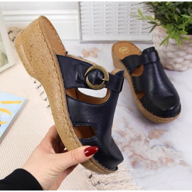 Chaussons en cuir sur un coin bleu Łukbut 666 bleu marin 4