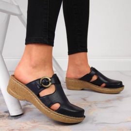 Chaussons en cuir sur un coin bleu Łukbut 666 bleu marin 6