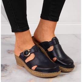 Chaussons en cuir sur un coin bleu Łukbut 666 bleu marin 5
