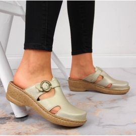 Chaussons compensés dorés en cuir Łukbut 666 d'or 5