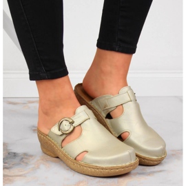Chaussons compensés dorés en cuir Łukbut 666 d'or 6
