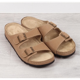 Chaussons confortables en cuir pour hommes beige Helios 813 2 Chaussons confortables en cuir pour hommes beige Helios 813 2