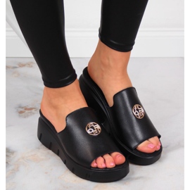 Pantoufles en cuir pour femmes sur un coin noir Filippo le noir 7