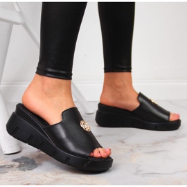 Pantoufles en cuir pour femmes sur un coin noir Filippo le noir 6