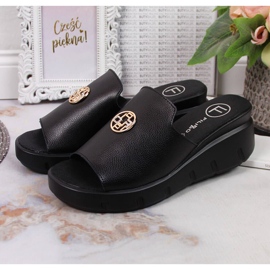 Pantoufles en cuir pour femmes sur un coin noir Filippo le noir 2