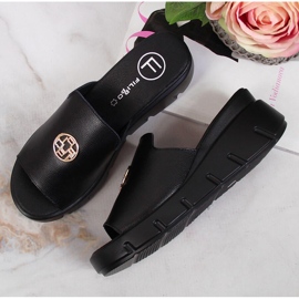 Pantoufles en cuir pour femmes sur un coin noir Filippo le noir 4