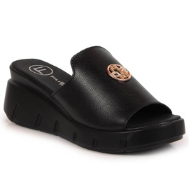 Pantoufles en cuir pour femmes sur un coin noir Filippo le noir 3
