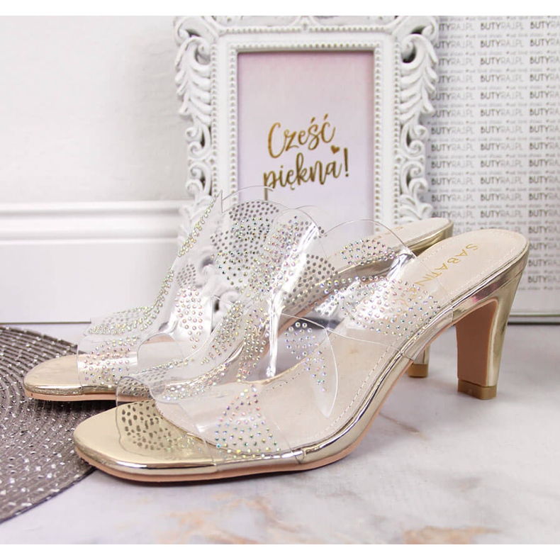 Chaussons femme transparents avec zircons cubiques dorés Sabatina incolore 2