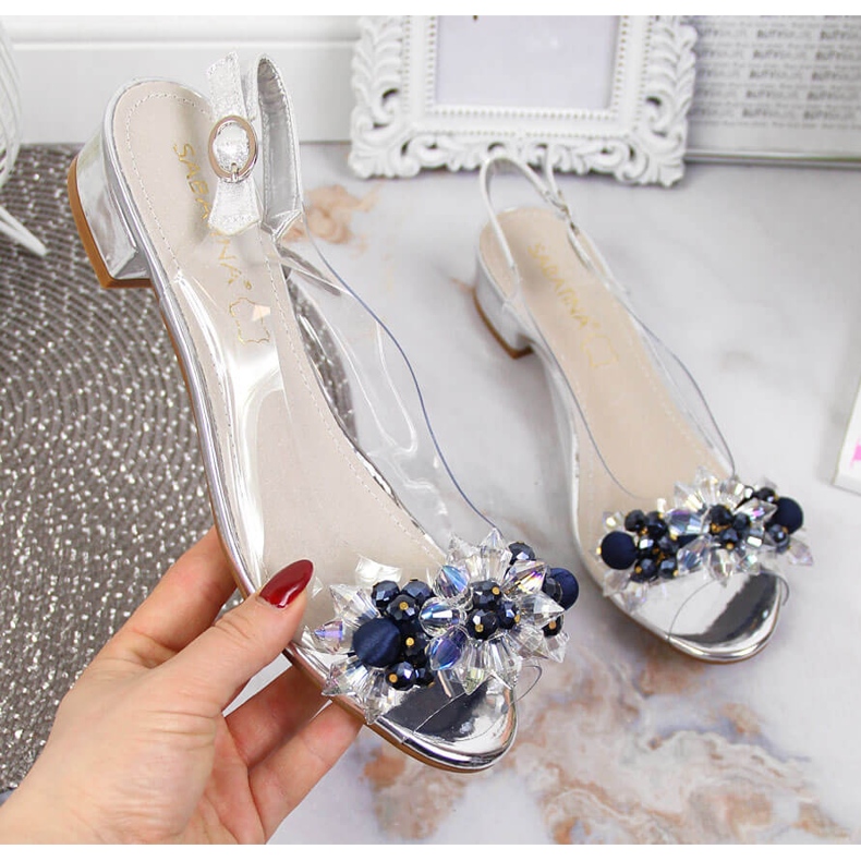 Sandales transparentes pour femmes avec pierres Sabatina argentées 1
